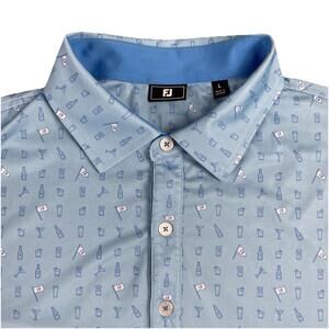 Foot Joy Martinis All Over Print Pattern Golf Polo Shirt Men's Large Light Blue